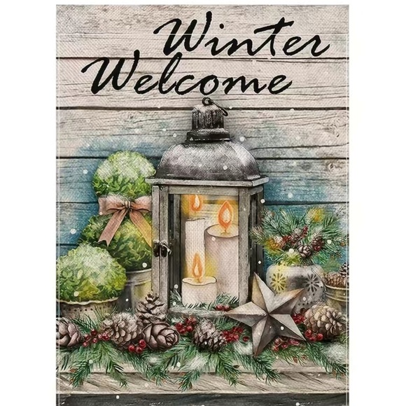 NIP 1pc, 12x18” WINTER WELCOME Flag,Burlap, Double Sided - Picture 2 of 4